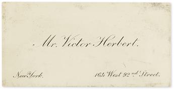 HERBERT, VICTOR. Autograph Musical Quotation Signed and Inscribed, Sincerely Yours, 8 bars from his Fortune-Teller, on the verso of h